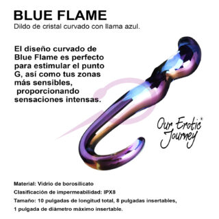 Dildo de cristal curvado con llama azul