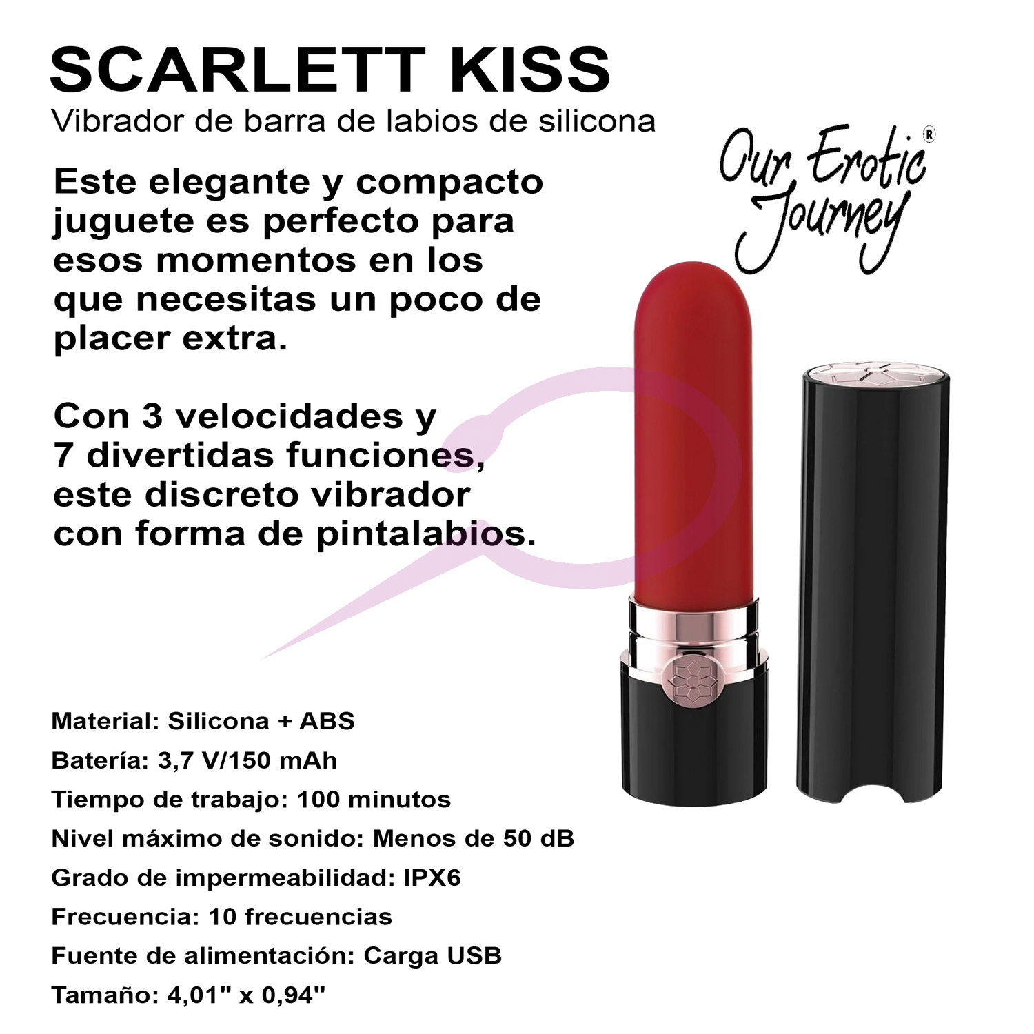 Vibrador de barra de labios de silicona Scarlett Kiss